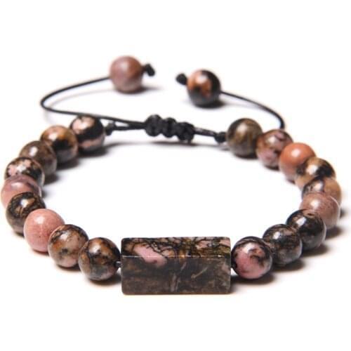 Natural Stone Rhodochrosite Beads Braided Bracelet Adjustable Agates Stone Charm Energy Yoga Bracelet Jewelry Gift for Women Men