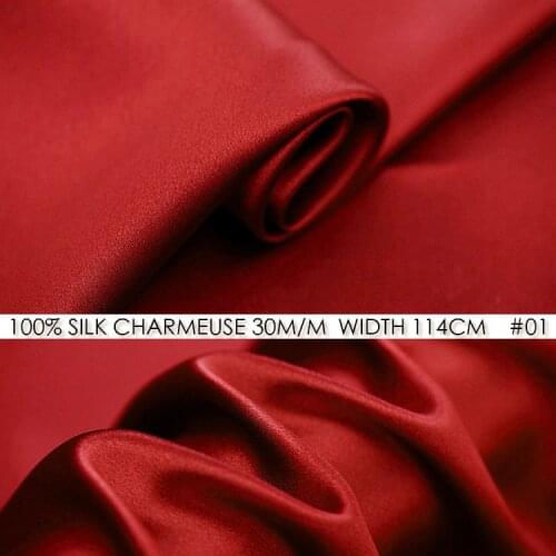 CISULI 100% SILK CHARMEUSE SATIN 114cm width 30momme Silk China Fabric Suppliers Wedding Dress Fabric Red NO 01