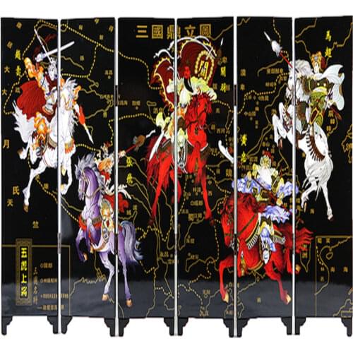 Screen Folding Screens 6 Joined Panels Decorative Painting Wood Byobu Chinese Tradition Figure Romance