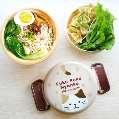 Cartoons Childrens Lunch Box Cute Kid Food Container Plastic Sealed Double-Layer Separated Round Bento Box Instant Noodle Bowl