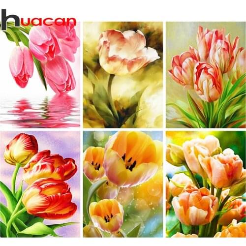 Huacan 5d DIY Diamond Embroidery Beads Sets Tulip Diamond Painting Mosaic Full Square Flower Picture Of Rhinestones