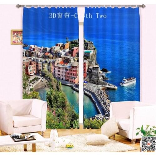 Customized Sea view pattern Luxury 3D Blackout Window Curtain Drapes For Living room Bed room Hotel Wall Tapestry Cortinas