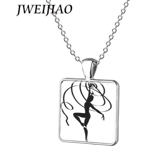 JWEIJIAO Rhythmic gymnastics Figure Clip Art Pendant Necklace Gymnast Coloured Ribbon Dance Sweather Chain Necklace Gift GY171