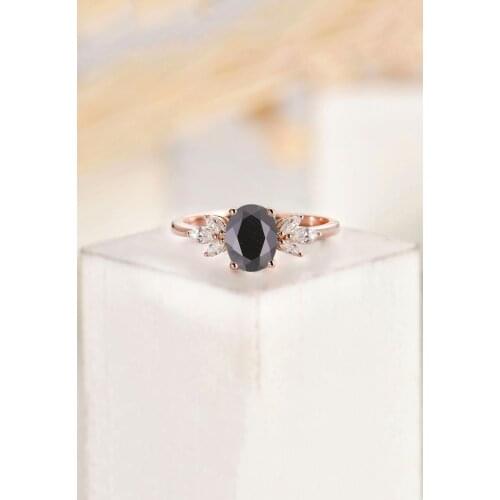 Black Zircon Stone Adjustable Women 'S 14 K Rose Gold Plated Ring Elegant Bright Special Gift In Box