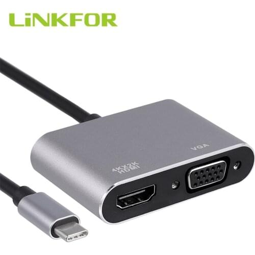 LiNKFOR USB 3.1 Type C To Vga Hdmi 4K UHD Converter Port HUB New USB C To Hdmi Adapter Converter USB Type C VGA adapter For HDTV