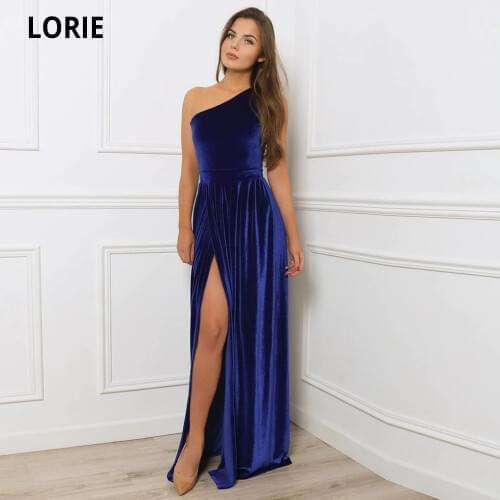 LORIE Cheap Royal Blue Velvet Evening Dresses One Shoulder Formal Party Gown Long Maxi Dress Plus Size Special Occasion Gowns