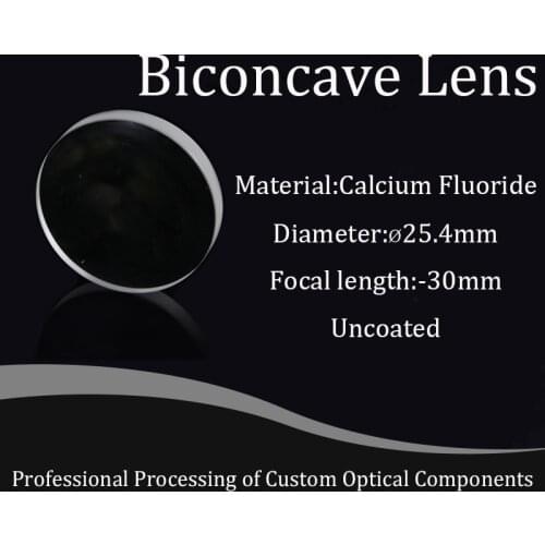Calcium fluoride material biconcave lens D25.4mmF-30mm pure white glass high precision focusing material