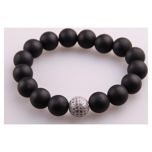 MOODPC Free shipping Micro Zircon Pave Ball 12mm Black Stone Men Bracelets One drill ball Bead Yoga Bracelet