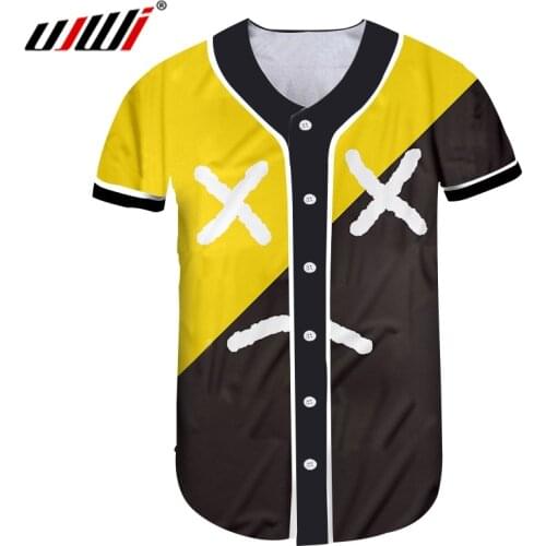 UJWI Man Large Size Casual Tshirt 3D Printed Black Yellow Expression Creative Mens Baseball Shirt Assorted Color Theme