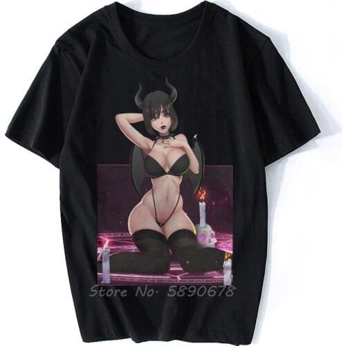 Mens T-Shirts Succubus Girl Crazy Tee Shirt Short Sleeve Hentai Anime Lewd Sexy Japan Waifu T Shirts Harajuku Tops