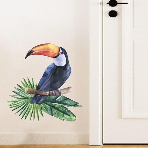 Cartoon lovely parrot green plant wall sticker Bedroom childrens room porch wall beautification decoration wall paste