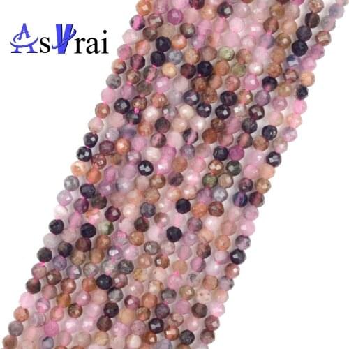 Natural Stone 2 3 4mm Faceted Multicolor Tourmaline Beads Round Loose Spacer Beads For Jewelry Making DIY Bracelet Necklace 15"