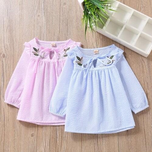 New Fashion Clothes Winter Fall Baby Girl Clothes Sweet Striped Leaf Embroidery Long Sleeve Tops Korean Style Kids Clothes 1-6Y