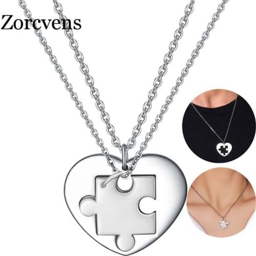 LETAPI New Stainless Steel Heart Necklace For Women Lovers Gold And Silver Color Puzzle Pendant Necklace Engagement Jewelry