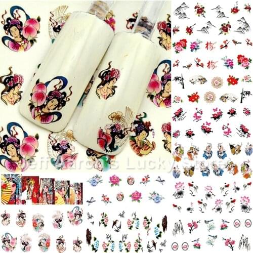 12 sheets beauty water transfer nail art stickers decals nails decoration accessoires manicure tools Chinese style A253-64