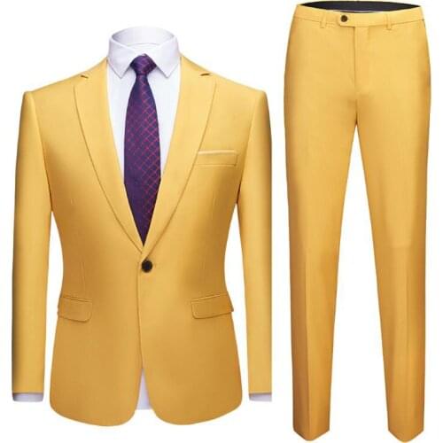 Jacket + Pants ) Men Suits Grey Formal Blazer Pants High-end Brand Groom Wedding Dress Mens Businss Suit 2 Pcs Sets Tuxedo