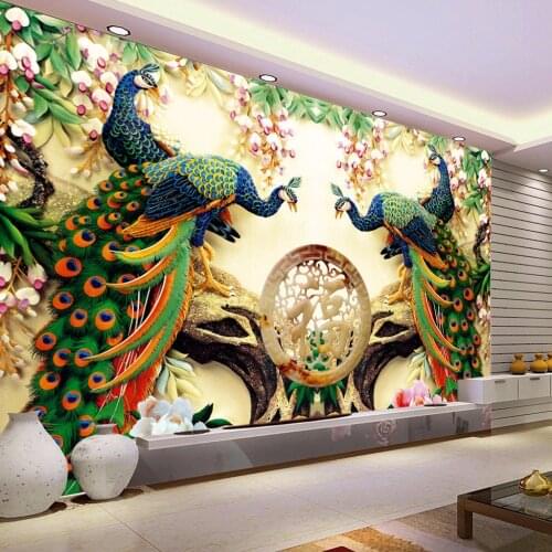 Custom 3D Wall Mural Wallpaper 3D Non-woven Peacock Living Room TV Background Large Wall Painting Murales De Pared 3D Wallpaper