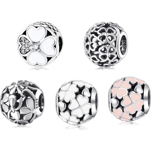 Bring Love and Luck Heart Shape Leaf Clover 925 Sterling Silver Fine Beads Fit Original European Charm Bracelet Jewelry Making