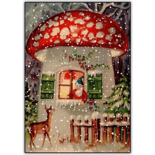 Christmas Decoration 5d Diamond Painting Cross Stitch Kit Santa Claus and Mushroom House Full Drill Square Diamond Embroidery