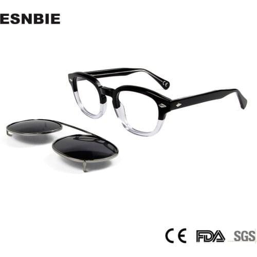 Clip On Sunglasses Polarized Men Women Acetate Glasses Frame Round Vintage Small Medium Goggle Uv400 Driving Shades Eyewear