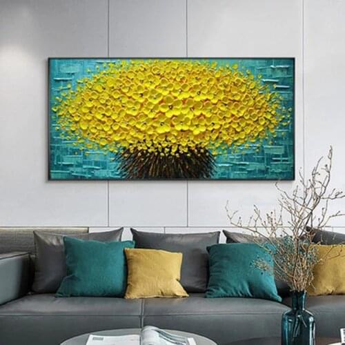Modern Abstract Large Gold Money Tree Flower 3d Oil Painting on Canvas Home Decor Wall Art Picture for Living Room Cuadros