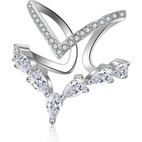 ANENJERY 925 Sterling Silver Irregular Double Layer Zircon ring For Women anillos Resizable Rings Bague S-R172