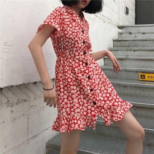 Women Summer Botton Dress Boho Print Beach Dress Sexy V-neck Wrap Vintage Mini Dress Elegant Ruffles Holiday Vestidos