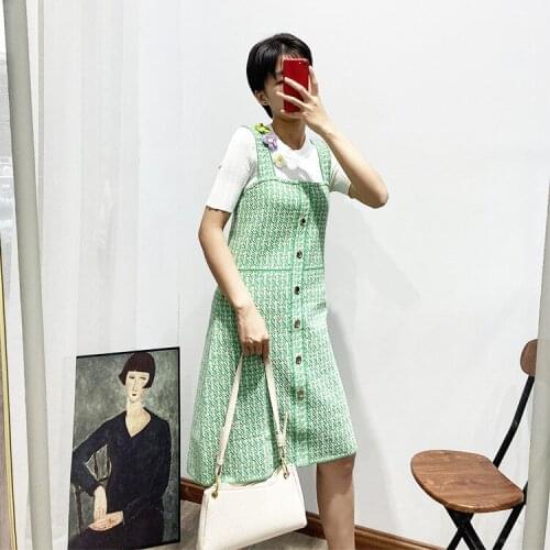 S family 2021 womens spring and autumn new age reducing slim fitting suspender skirt vest knitted dress French womens spring