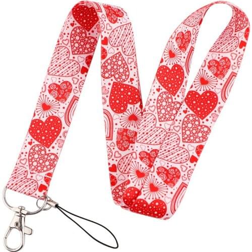 10pcs Lovely Heart Shaped Love Lanyard Key Phone Holder Funny Neck Strap With Keyring ID Card DIY Animal webbings ribbons Hang