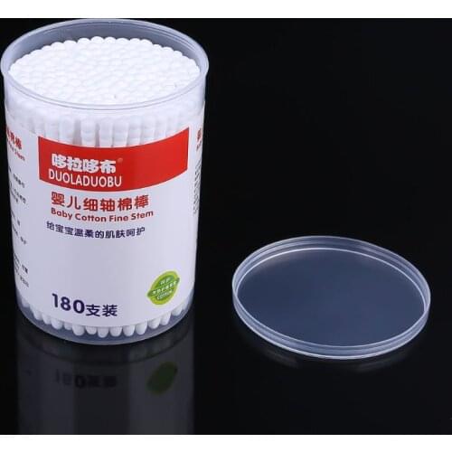 180Pcs Baby Swabs Cotton Double End Swab Disposable Thin Stick Cleaning Tools