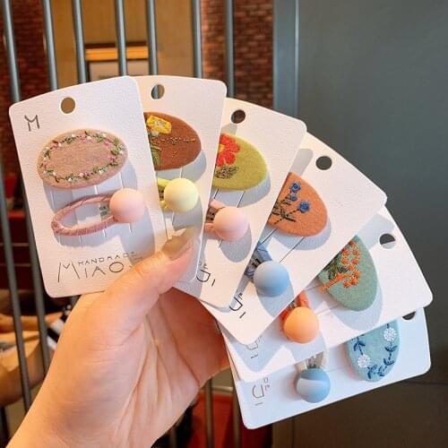 2 Pcs New Korean Children Hairpins Simple Fashion Colorful Embroidery Flower BB Clip for Sweet Girl Princess Hair Accessories