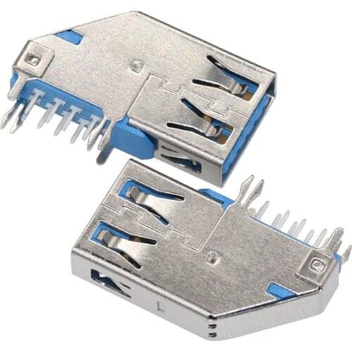 20PCS/Lot USB-A 3.0 Female Jack/Socket Connector 9P Side-Insertion Blue color With Edge/Flat Mouth