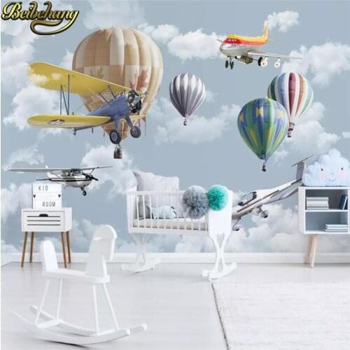 Beibehang Nordic cartoon airplane balloon photo wallpaper for children room background 3D wall paper roll living room decoration