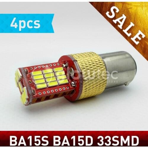4pcs BA15S BA15D P21W 33smd 4014 S25 1156 Car Truck Led Rear Fog Backup Reverse Parking Stop Bulb White GLOWTEC