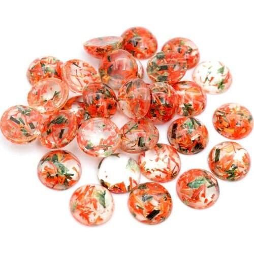 40pcs 12mm Built-in Metal Dried Flowers Transparent Flat Back Resin Cabochon Dome For Bracelet Earrings DIY Jewelry Accessories