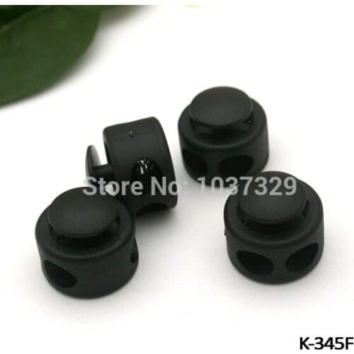 60pcs/lot K-345F big black plastic round ball cord lock toggles plastic 2-hole stoppers for 7mm bungee shock cord free shipping