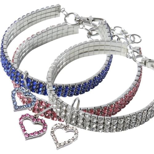 80PCS / LOT New Heart-Shaped Pet Necklace Dog Chain Cat Crystal Love Collar Pet Supplies Pet Accessories