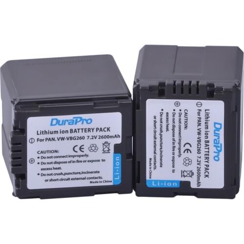 2pcs DuraPro 7.2V 2600mAh VW-VBG260 VW VBG260 Battery For Panasonic HDC-SD3 HDC-SD5 HDC-SD7 VDR-D310 VDR-D50 VDR-D51 SDR-H200