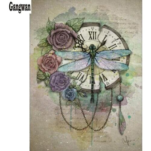 New diamond painting full Square"dragonfly/flower/clock" pattern text 5d Round 3d diamond embroidery Rhinestone mosaic landscape