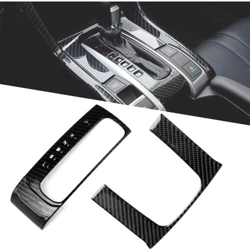 Car Sticker Gear Shift Panel Decor Trim Cover For Honda Civic 10th X 2016 2017 2018 2019 Black Carbon Fiber ABS Plastic