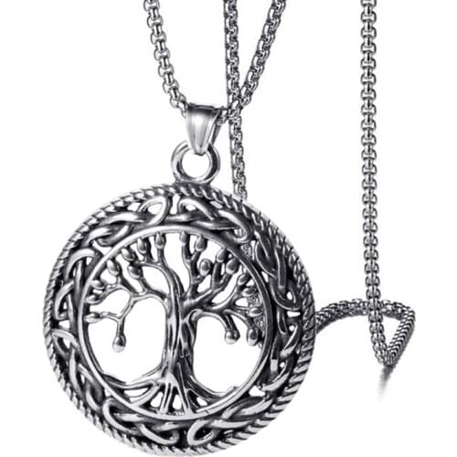 Necklace For Men Women Punk Gothic Jewelry With 3.0MM Stainless Steel Chain Viking Tree Of Life Round Pendant