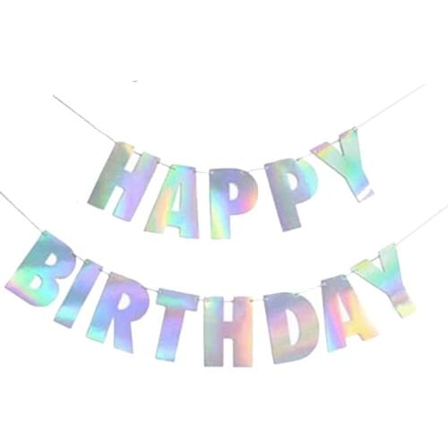 Chicinlife 1Set Iridescent Happy Birthday Bunting Garland Decoration adult birthday Favors First Birthday Party Decorations
