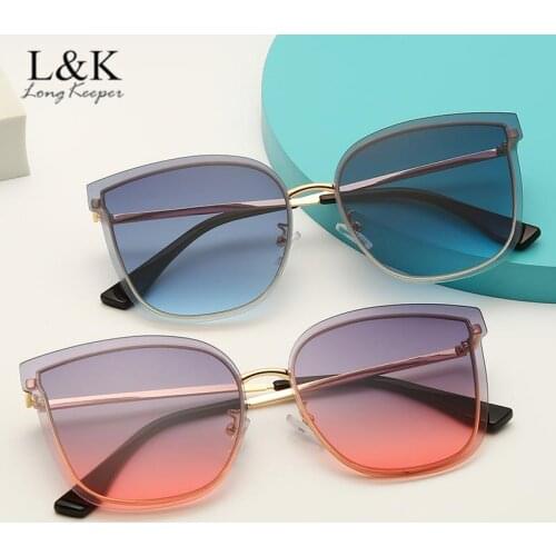 Womens Rimless Square Sunglasses Luxury Cat Eye Sun Glasses Female Ladies Frameless Metal Eyeglasses UV400 Zonnebril Dames