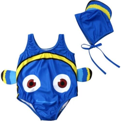 Goldfish Toddler Kids Baby Girls Swimwear Lovely Cartoon Style Swimsuit Swimming Beach Clothes+Cap