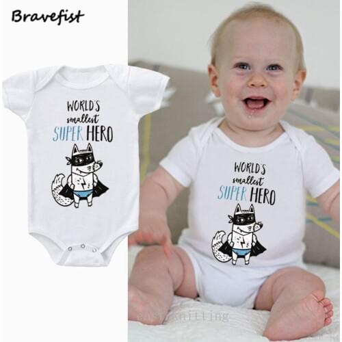 Hot Sale Summer Baby Bodysuits Cotton Super Hero Letters Print Baby Boys Girls Fox Clothes Newborn Clothes Short Sleeve Outfits