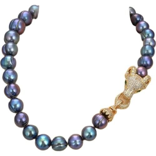 GuaiGuai Jewelry 18" Rare 14mm Black Pearl Necklace CZ Clasp