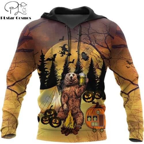 Halloween Camping Bear 3D All Over Printed Autumn Men Hoodies Unisex Casual Pullovers Zip Hoodie Streetwear Tracksuit DW635