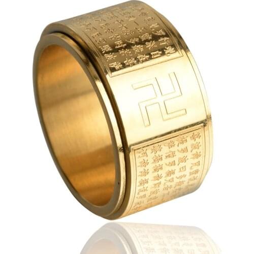 Swastika Symbol Spinner Rotating Stainless Steel Ring For Husband Treatment Fidget Anniversary Gift Heart Sutra Cross Rings