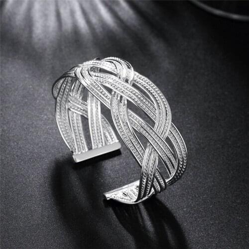 Hot fine Vintage weave wire bangles 925 Sterling Silver cuff bracelets for Women Fashion Wedding Party Christmas Gifts Jewelry