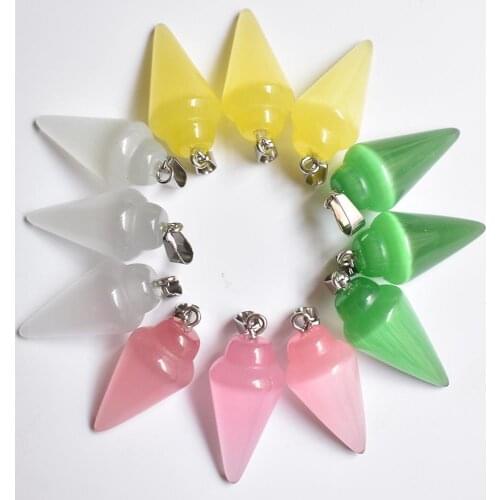 Fashion hot selling mixed natural stone pendulum circular Cone charms Pendants for jewelry making 12pcs/lot wholesale free